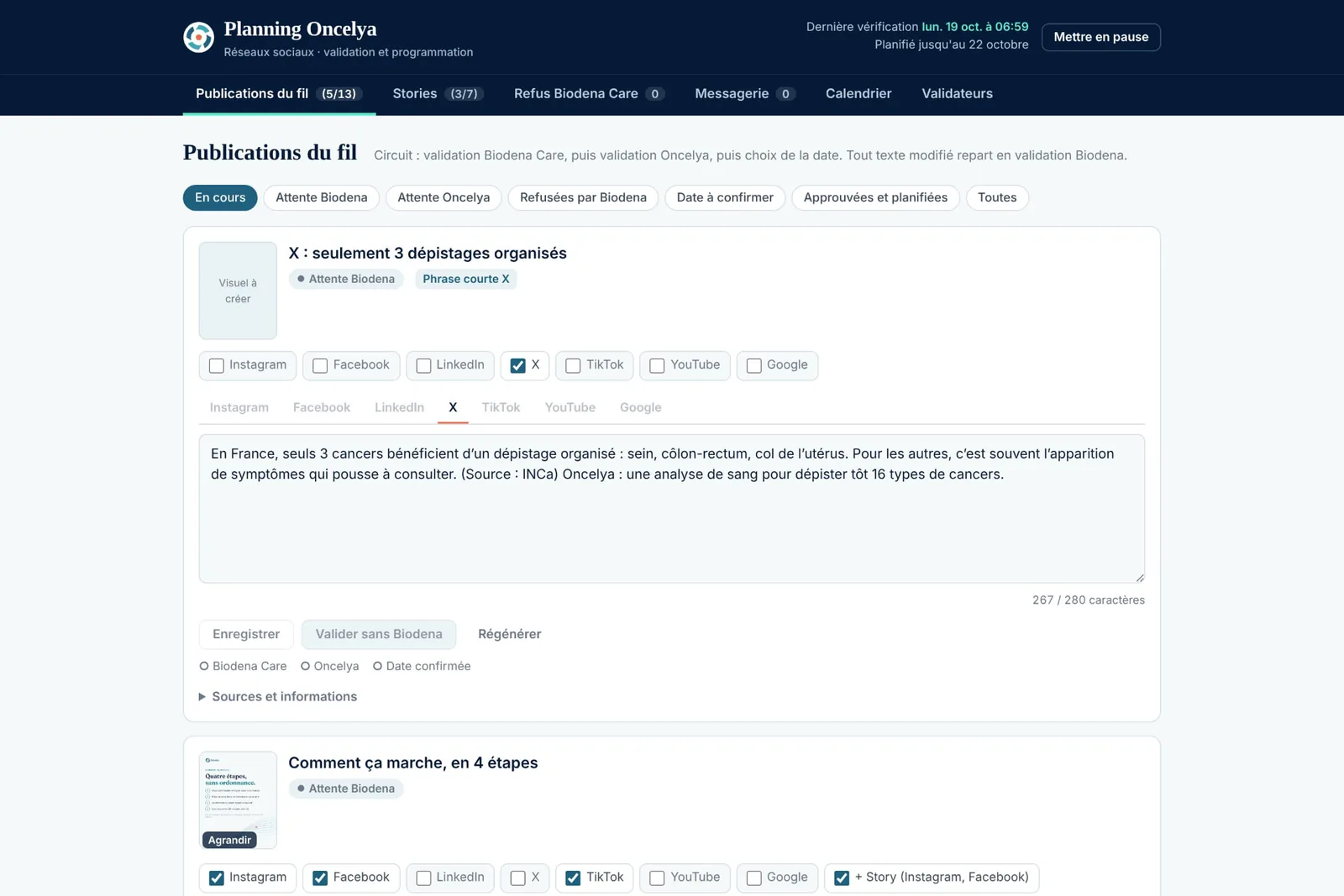 Feed posts with per-network texts and checkboxes