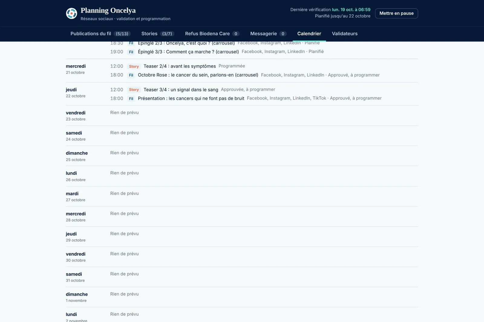 Calendar of everything planned